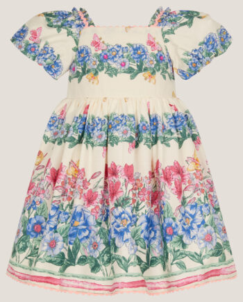 Baby Clara Puff Sleeve Floral Print Dress Ivory