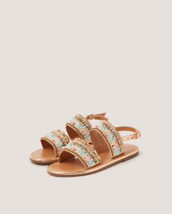 Double Strap Beaded Sandals Multi