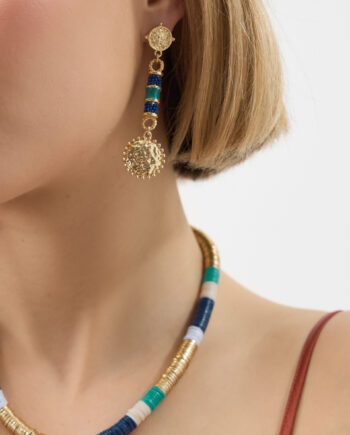 Beaded Bar Disc Drop Earrings