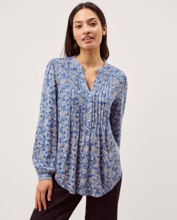 Nina Floral Jersey Blouse Blue