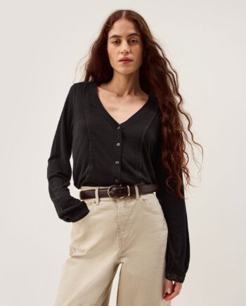 Laney Lace Linen Blend Top Black