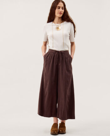 Maisie Linen Blend Cropped Wide Leg Trousers Brown