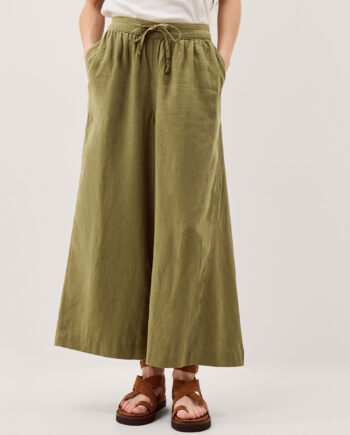 Maisie Linen Blend Crop Wide Leg Trousers Green
