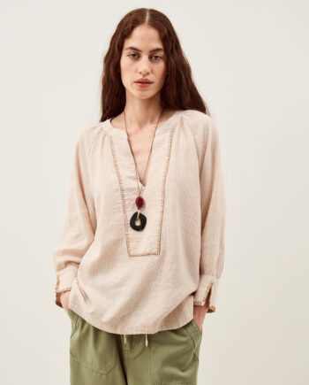 Frida Stripe Linen-Blend Top Natural