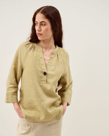 Gianna Linen Top Green