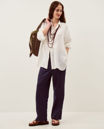 Lucy Regular Straight Leg Linen Trousers Blue