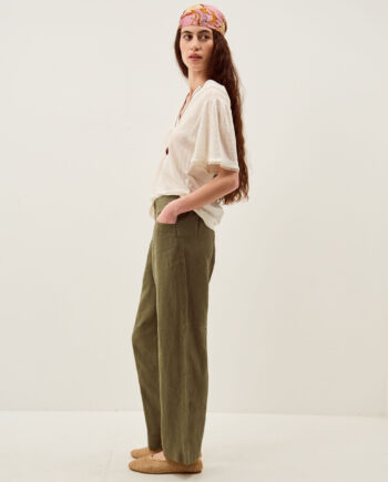 LUCY REGULAR STRAIGHT LEG LINEN TROUSERS GREEN