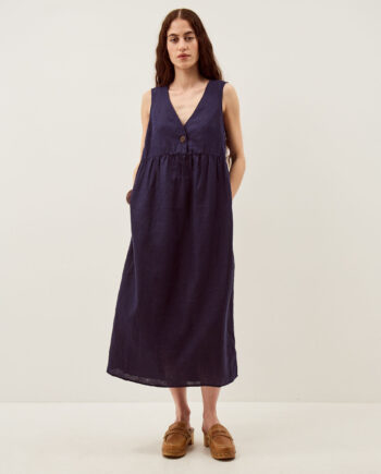 Posey Sleeveless Linen Midi Dress Blue