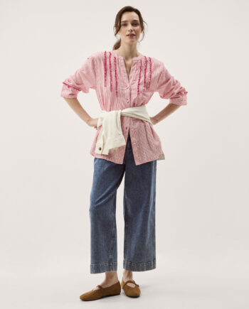 Ceres Frill Stripe Shirt Red