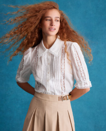 Annette Puff Sleeve Lace Shirt White
