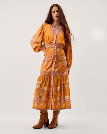 Samara Floral Print Midi Dress Yellow