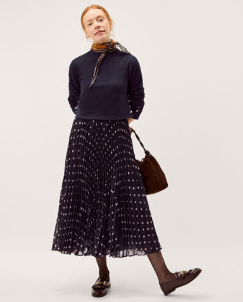 Daisy Spot Pleated Midi Dress Blue