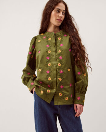 ANDREA FLORAL EMBROIDERED BLOUSE GREEN