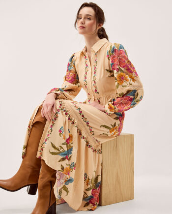 Rosaleigh Long Sleeve Floral Maxi Dress Cream