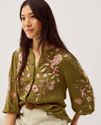 Amelie Floral Embroidered Blouse Green