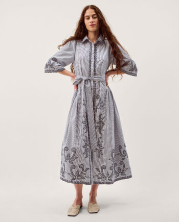 Kirsty Embroidered Stripe Midi Shirt Dress Blue
