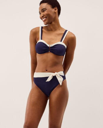 Sabrina Two Tone High Waist Bikini Bottoms Blue
