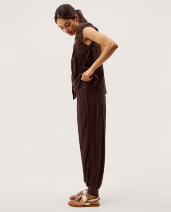 Reese Shirred Harem Trousers Brown