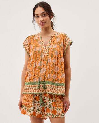 Carris Floral Scallop Trim Top Orange