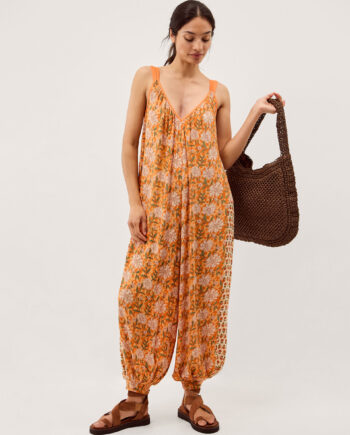 Carris Floral Print Jumpsuit Orange