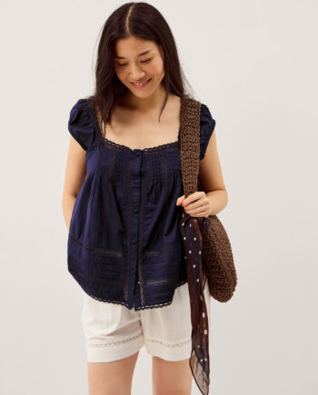 Olivia Lace Trim Top Blue