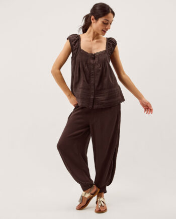 Olivia Lace Trim Top Brown