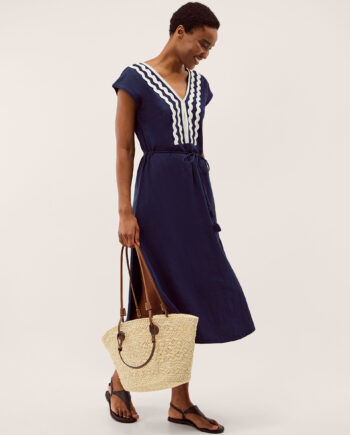 Tara V-Neck Midi Kaftan Dress Blue