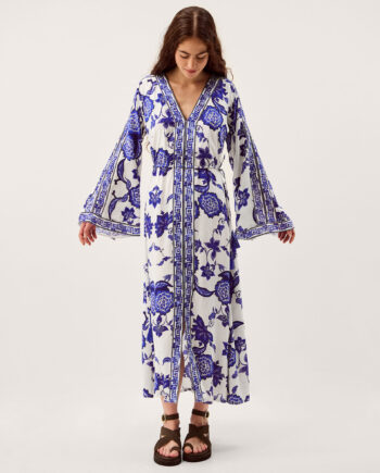 Gloria Floral Print Maxi Beach Dress Blue