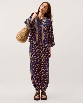 Clover Print Tassel Top Blue