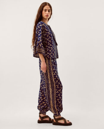 Clover Print Harem Trousers Blue