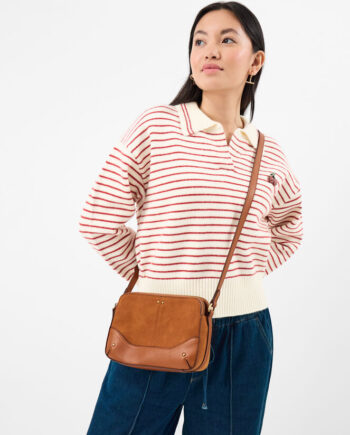 Classic Double Zip Crossbody Bag Tan