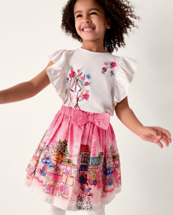 London Scene Print Skirt Pink