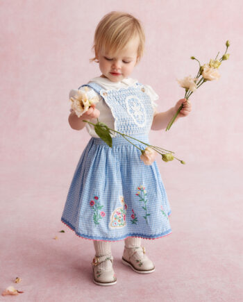 Baby Top & Gingham Pinafore Dress Set Blue