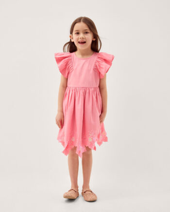 Flutter Sleeve Sequin Floral Dress Pink