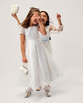 Lola Bow Lace Trim Communion Dress White