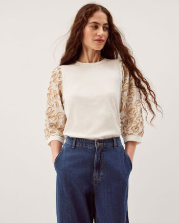 Freya Embroidered Sleeve Top Ivory
