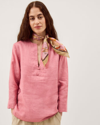 Alexis Knot Button Linen Top Pink