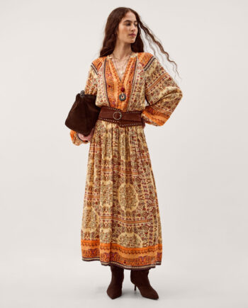 Ines Floral Print Midi Dress Natural