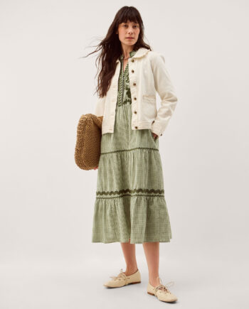 Gaia Embroidered Gingham Midi Dress Green