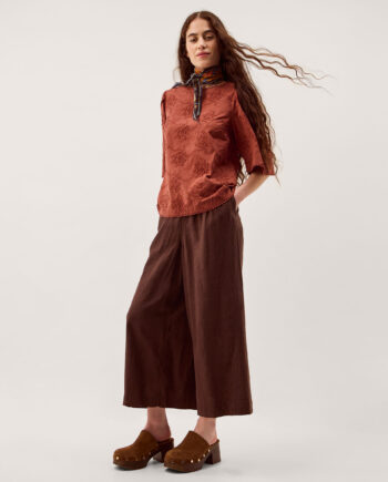 Harika Floral Embroidered Top Brown