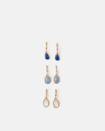 3-PACK MOTHER OF PEARL STONE HUGGIE HOOP EARRINGS