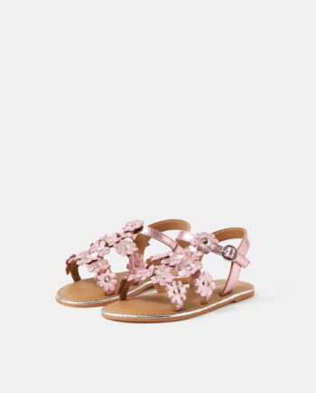 GIRLS METALLIC FLOWER SANDALS PINK