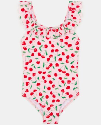 GIRLS CHERRY FRILL SWIMSUIT PINK