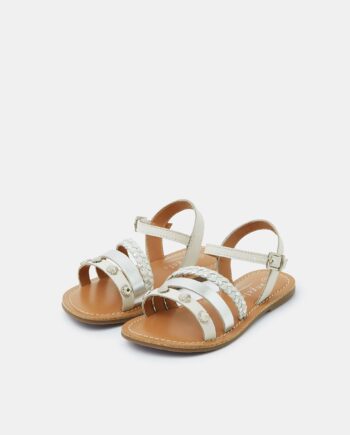 Girls Shell Metallic Sandals White