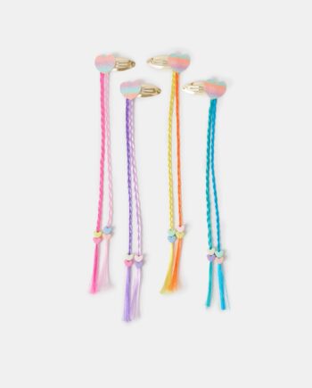 4-PACK GIRLS RAINBOW HEART FAKE HAIR CLIPS