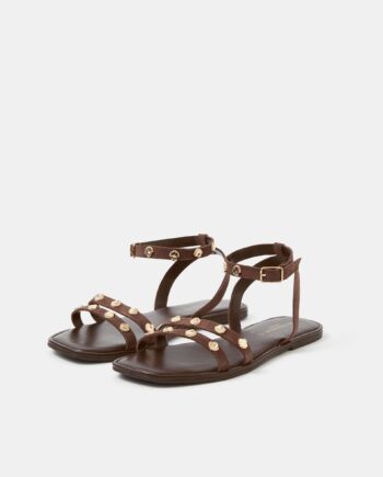 SHELL EMBELLISHED SUEDE SANDALS BROWN