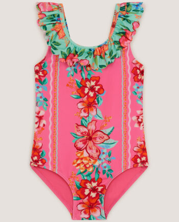 Tropical Floral Frill Swimsuit Pink