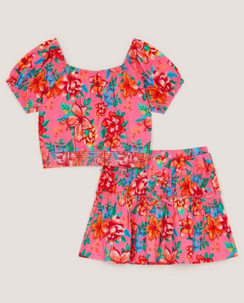 Tropical Floral Jersey Top & Skort Set Pink