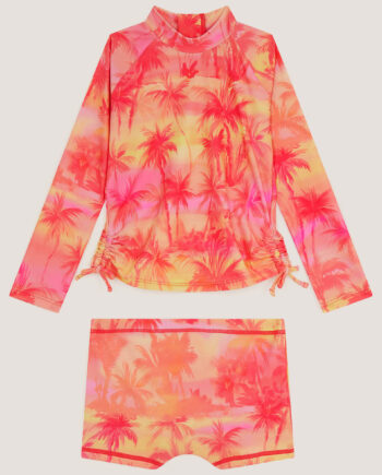 Palm Print UPF50+ Rash Vest Swim Set Orange