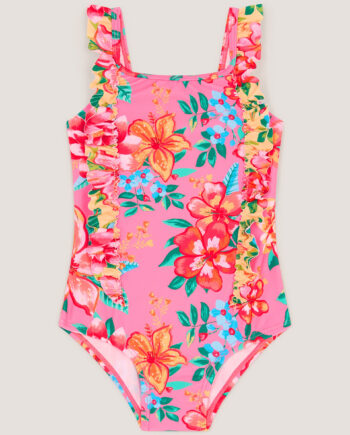 Baby Tropical Flower Frill Swimsuit Yellow